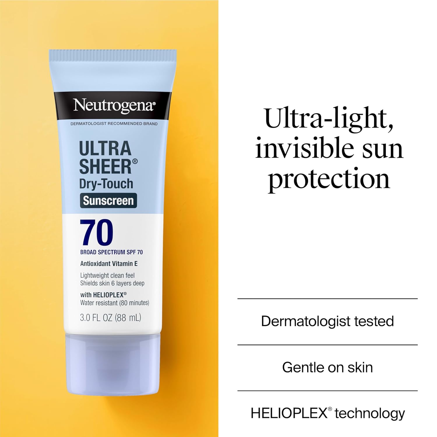 Ultra Sheer Dry-Touch Water Resistant and Non-Greasy Sunscreen Lotion with Broad Spectrum SPF 70, 3 Fl Oz (Pack of 1)