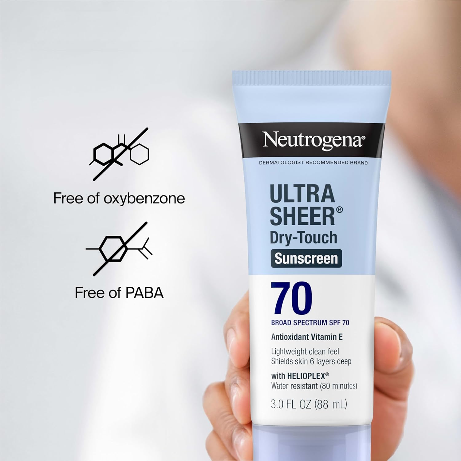 Ultra Sheer Dry-Touch Water Resistant and Non-Greasy Sunscreen Lotion with Broad Spectrum SPF 70, 3 Fl Oz (Pack of 1)
