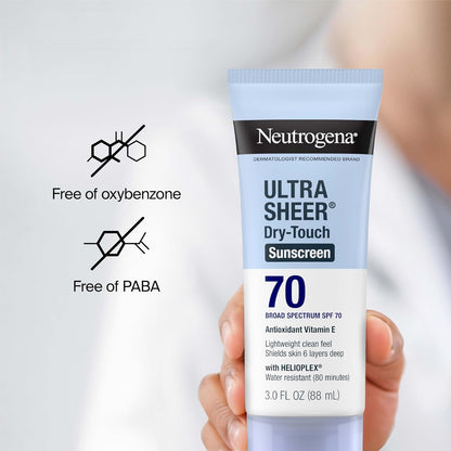 Ultra Sheer Dry-Touch Water Resistant and Non-Greasy Sunscreen Lotion with Broad Spectrum SPF 70, 3 Fl Oz (Pack of 1)